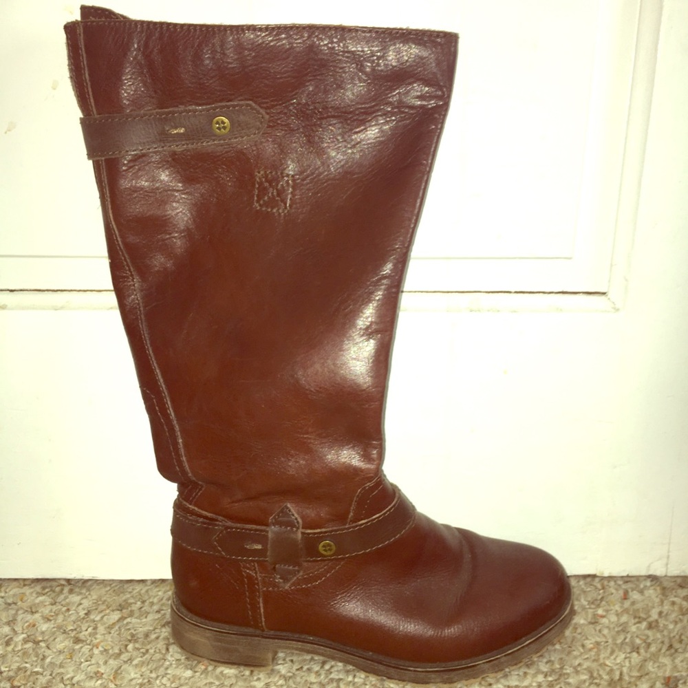 Naturalizer Brown Leather Boots (Wide Calf)